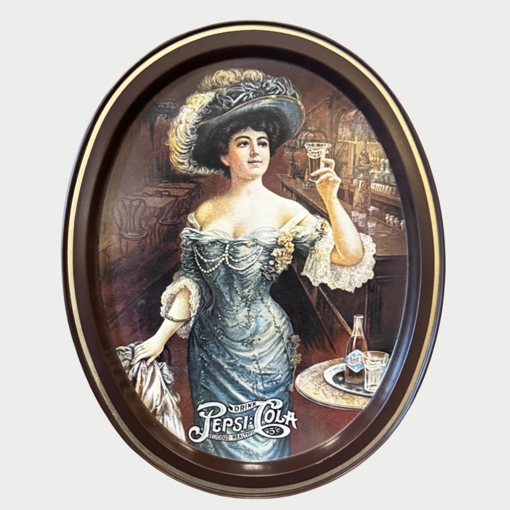 Vintage “Drink Pepsi Cola Delicious Healthful” Metal Oval Tray Victorian Woman